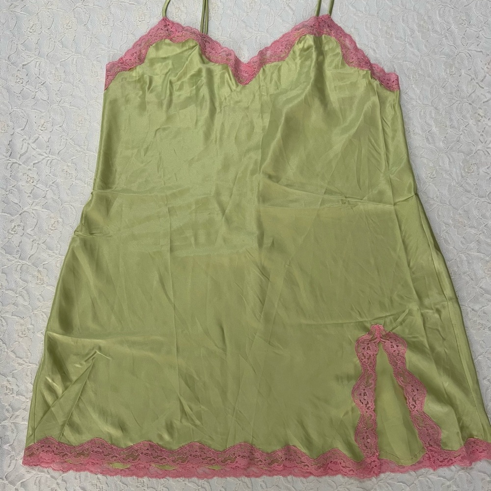 Victoria's Secret Satin Chemise Green and Pink